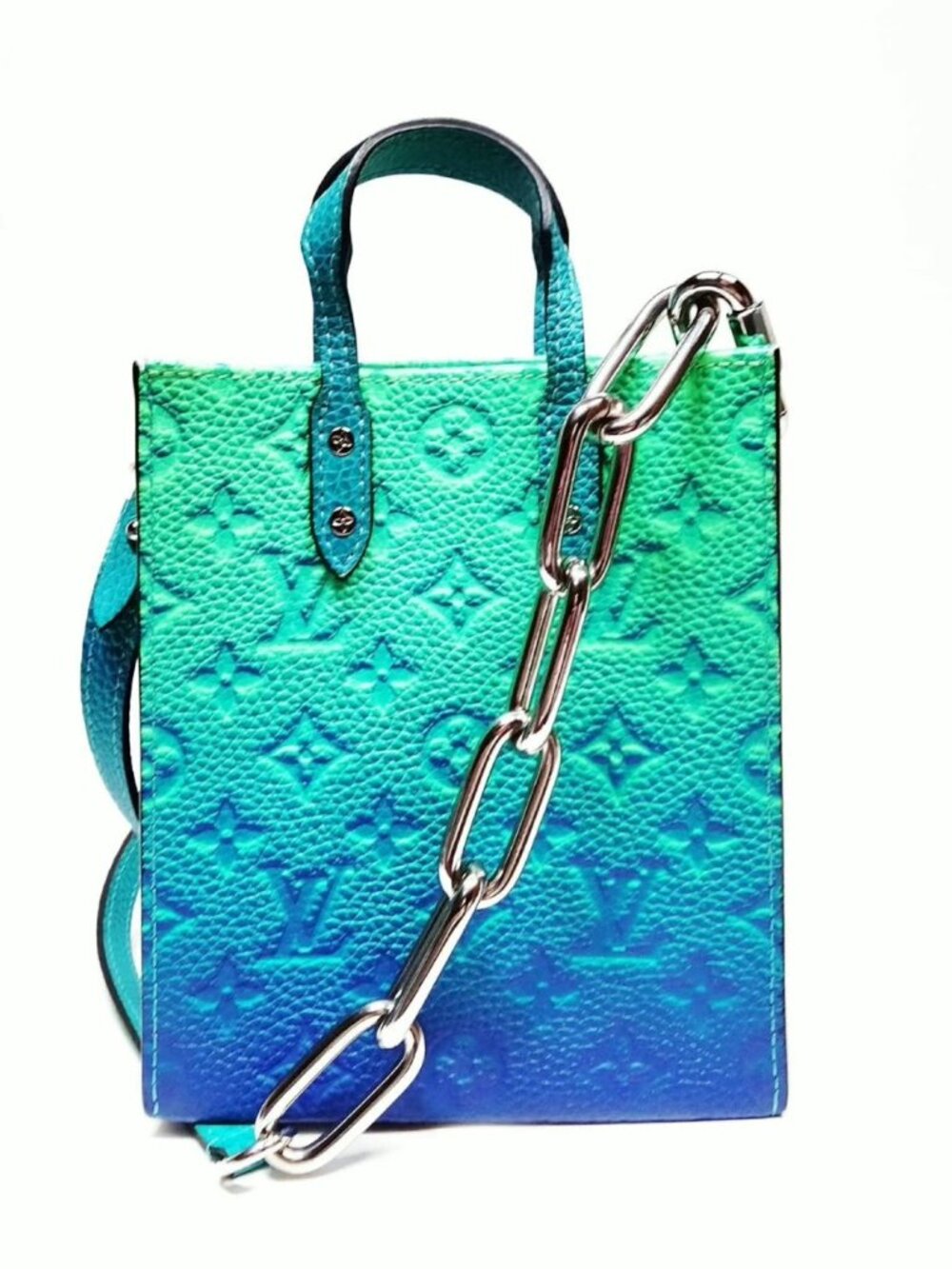 Authentic Louis Vuitton Onthego Mini Blue Green Empreinte Leather Chain Tote Bag - Picture 2 of 16
